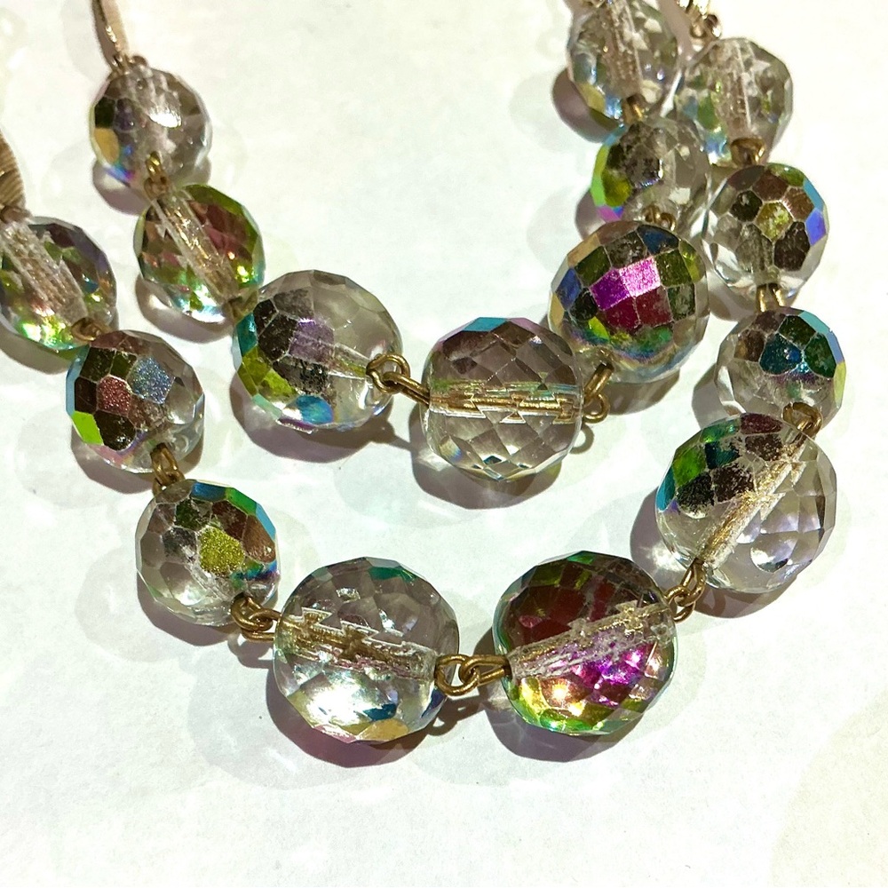 Vintage Gorgeous Iridescent Cut Crystal Necklace Signed W. Germany